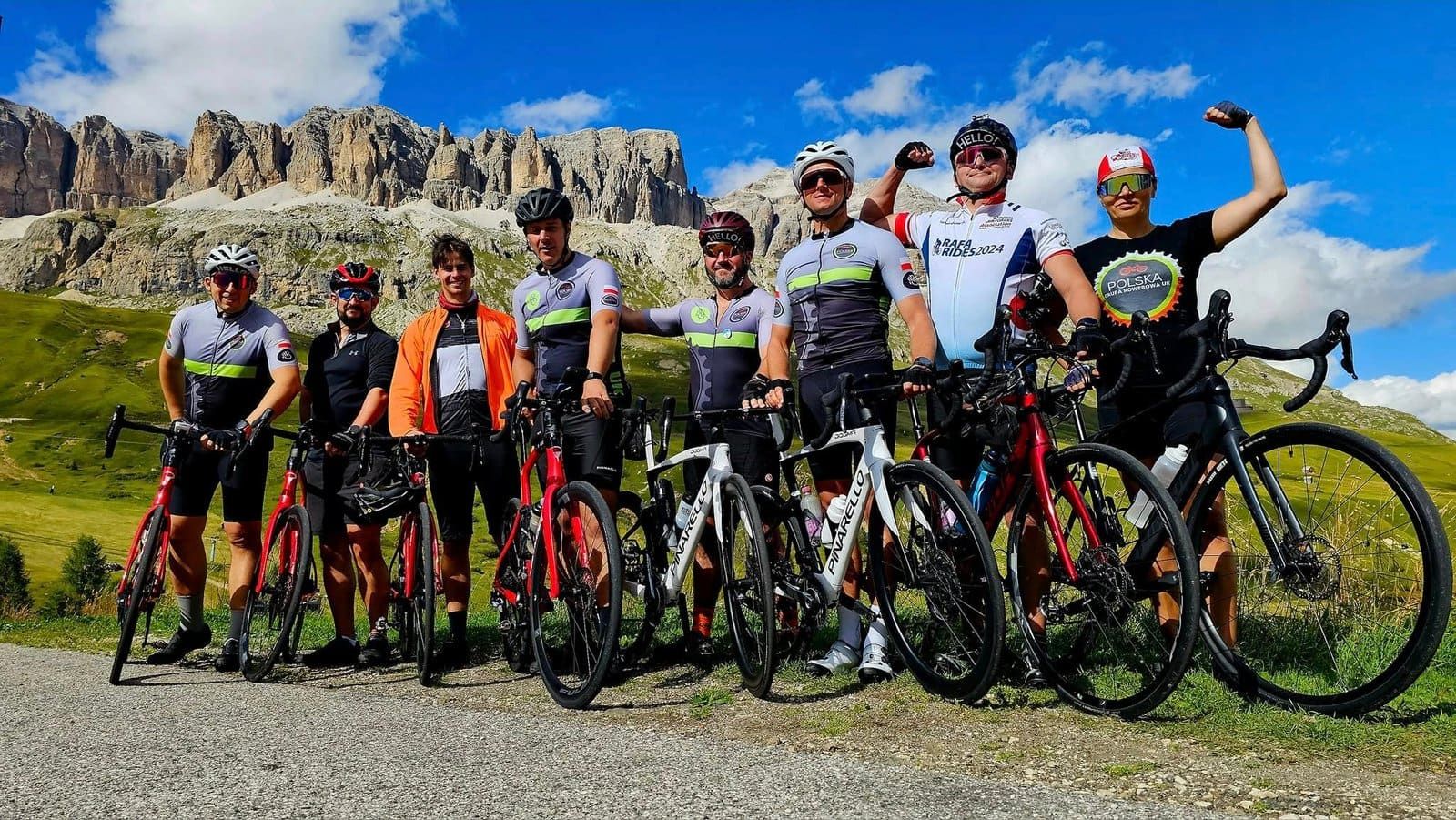 A group of cyclists with their bikes, Dolomites